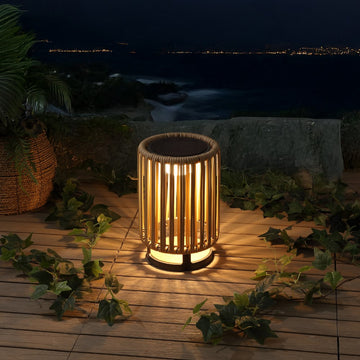 Sawara Modern Minimalist Faux Rattan Integrated Indoor/Outdoor LED Solar Powered Lantern